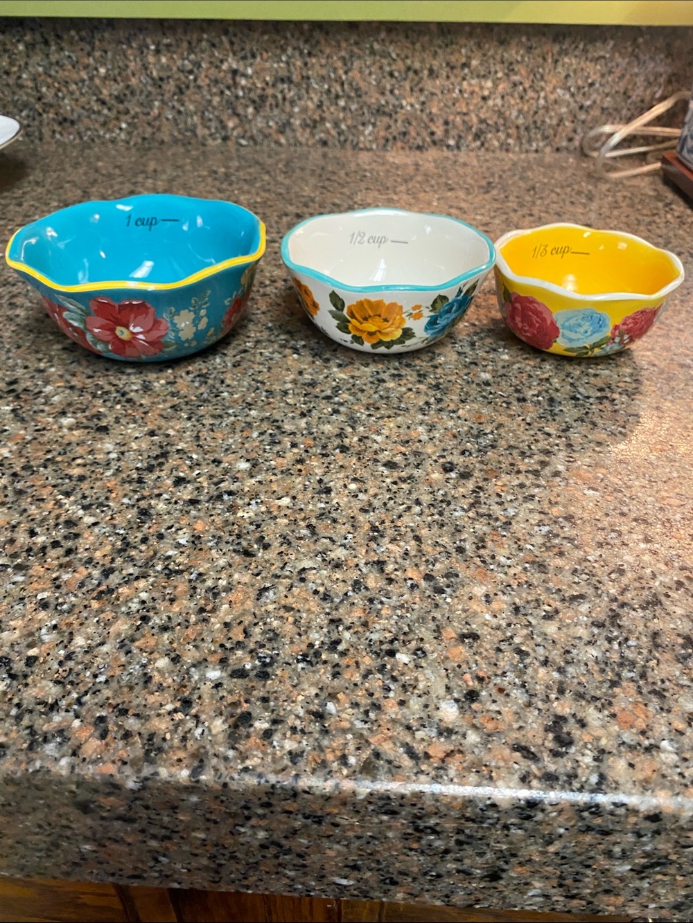 The Pioneer Woman Floral Ceramic Measuring Bowls - Turquoise, White & Yellow